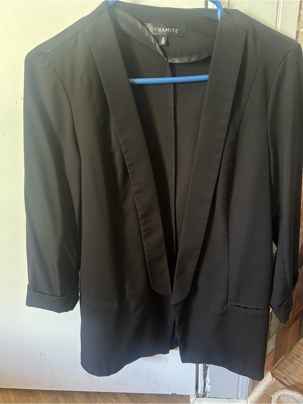 Dynamite Black Open-Front Draped Blazer